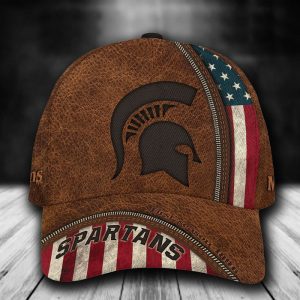 Personalized Michigan State Spartans USA Flag Zip 3D Baseball Cap - Brown CGI1657