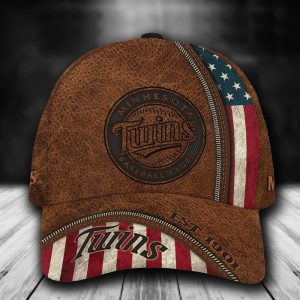 Personalized Minnesota Twins USA Flag Zip 3D Baseball Cap - Brown CGI1813