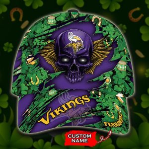 Personalized Minnesota Vikings Skull St Patrick's Day 3D Classic Baseball Cap CGI226