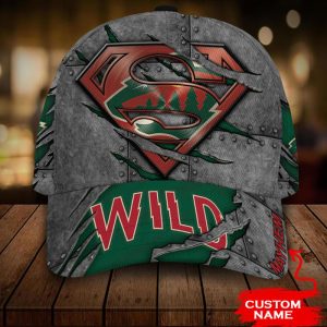 Personalized Minnesota Wild Superman Logo 3D Baseball Cap - Green CGI1477