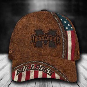 Personalized Mississippi State Bulldogs USA Flag Zip 3D Baseball Cap - Brown CGI1784