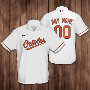 Personalized Name And Number Baltimore Orioles Baseball 3D Hawaiian Shirt - White BHS016