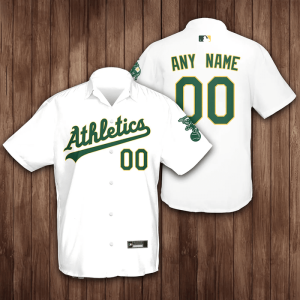Personalized Name And Number Oakland Athletics Baseball 3D Hawaiian Shirt White BHS090