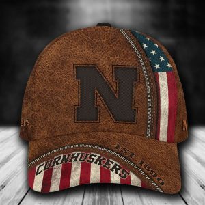 Personalized Nebraska Cornhuskers USA Flag Zip 3D Baseball Cap - Brown CGI1647