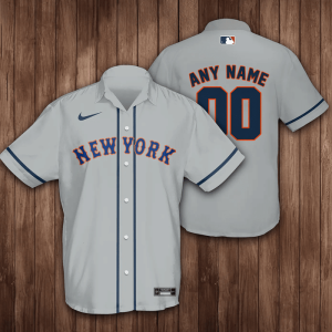 Personalized New York Mets Baseball 3D Hawaiian Shirt - Grey BHS047