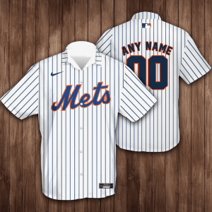 Personalized New York Mets Baseball 3D Hawaiian Shirt - Pinstripe Baseball White BHS021
