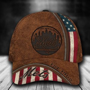 Personalized New York Mets Est 1962 USA Flag Zip 3D Baseball Cap - Brown CGI1094