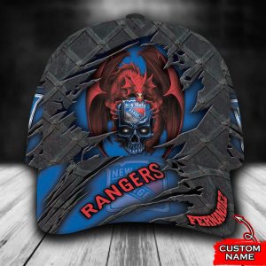 Personalized New York Rangers Dragon Skull 3D Baseball Cap - Blue CGI1143