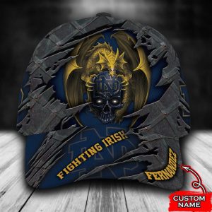 Personalized Notre Dame Fighting Irish Dragon Skull 3D Baseball Cap - Navy CGI1636