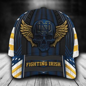 Personalized Notre Dame Fighting Irish Skull Wings 3D Baseball Cap - Blue CGI1933