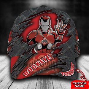 Personalized Ohio State Buckeyes Iron Man Marvel 3D Baseball Cap - Red CGI1669