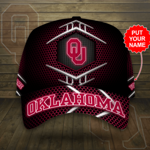 Personalized Oklahoma Sooners Beehive Hexagon Pattern 3D Baseball Cap - Black Red CGI2026