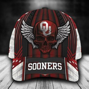 Personalized Oklahoma Sooners Skull Wings 3D Baseball Cap - White Red CGI1062
