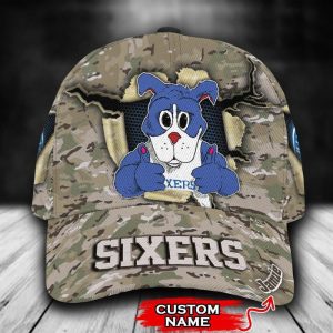 Personalized Philadelphia 76ers Mascot NBA Camo Pattern 3D Baseball Cap CGI1055