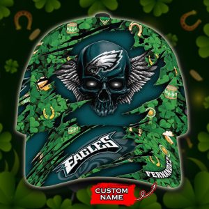 Personalized Philadelphia Eagles St Patrick Day Skull 3D Baseball Cap - Green Blue CGI1029