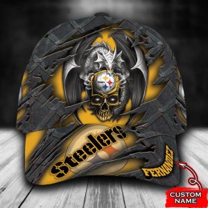 Personalized Pittsburgh Steelers Dragon Skull 3D Baseball Cap - Yellow CGI1681