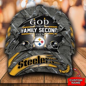 Personalized Pittsburgh Steelers God First Family Second 3D Classic Baseball Cap CGI447