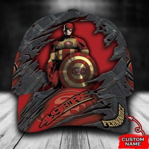 Personalized San Francisco 49Ers Captain America Marvel 3D Baseball Cap - Red CGI1955