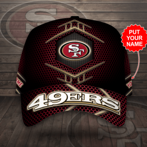 Personalized San Francisco 49ers Beehive Hexagon Pattern 3D Baseball Cap - Black Red CGI2016