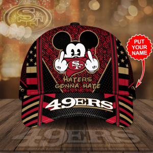 Personalized San Francisco 49ers Mickey Mouse Hater Gonna Hate 3D Classic Baseball Cap/Hat - Black Red CGI2212