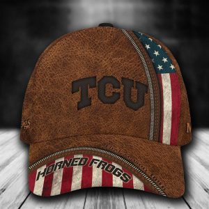 Personalized TCU Horned Frogs USA Flag Zip 3D Baseball Cap - Brown CGI1623