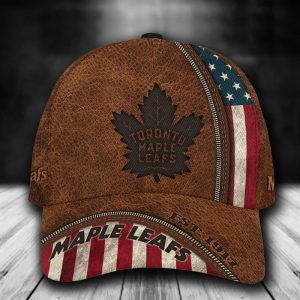 Personalized Toronto Maple Leafs USA Flag Zip 3D Baseball Cap - Brown CGI1088