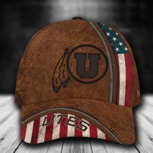 Personalized Utah Utes USA Flag Zip 3D Baseball Cap - Brown CGI1089