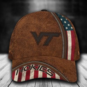 Personalized Virginia Tech Hokies USA Flag Zipper 3D Classic Baseball Cap - Brown CGI1395