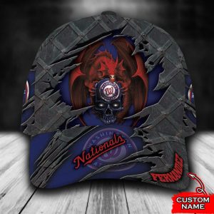 Personalized Washington Nationals Dragon Skull 3D Baseball Cap - Blue CGI1061