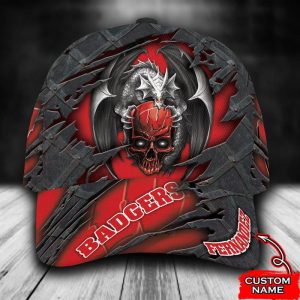 Personalized Wisconsin Badgers Dragon Skull 3D Baseball Cap - Red CGI1767
