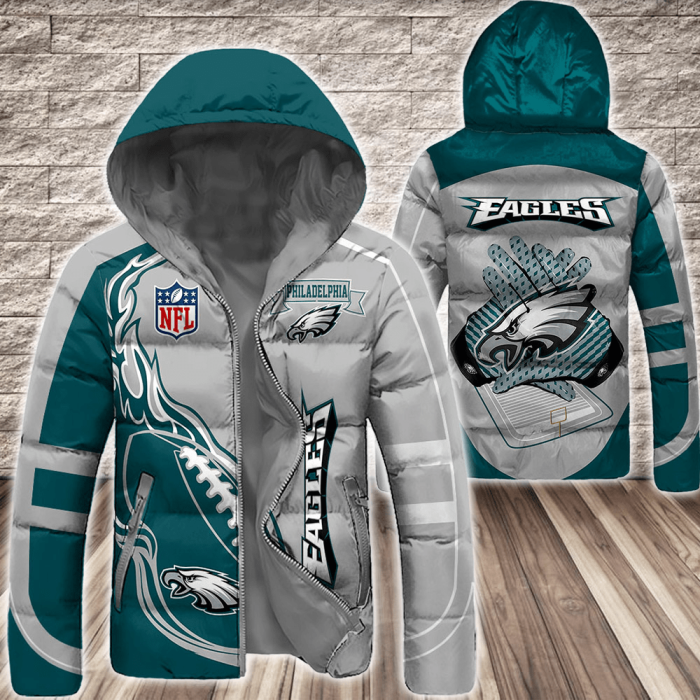 Philadelphia Eagles NFL 3D Custom Name Down Filled Coat DFC009