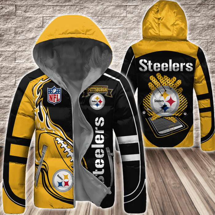 Pittsburgh Steelers NFL 3D Custom Name Down Filled Coat DFC007