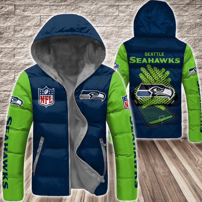 Seattle Seahawks NFL 3D Custom Name Down Filled Coat DFC036