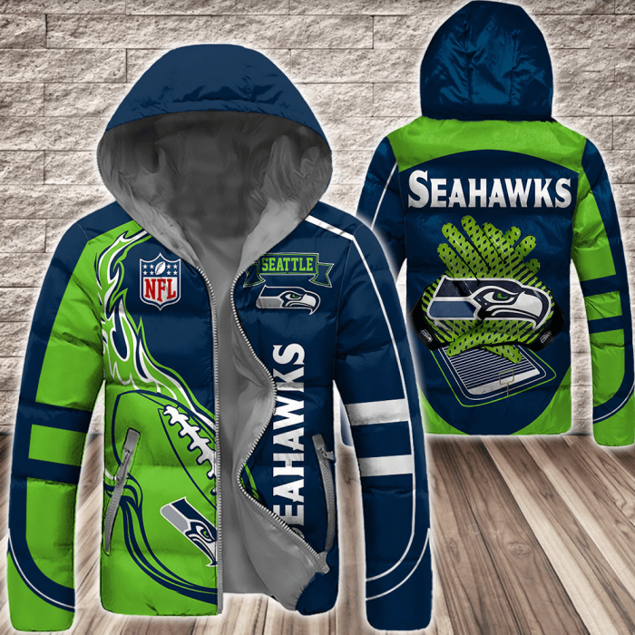 Seattle Seahawks NFL 3D Custom Name Down Filled Coat DFC044