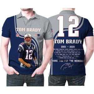 Art Tom Brady 12 New England Patriots Highlight Career Signatures Polo Shirt PLS2740
