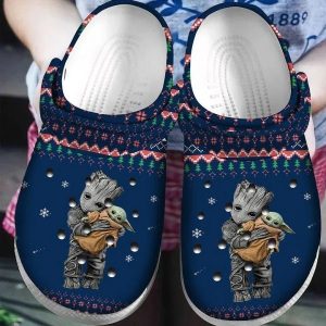 Baby Yoda And Groot Ugly Pattern Christmas Crocs Crocband Clog Shoes BCL1781