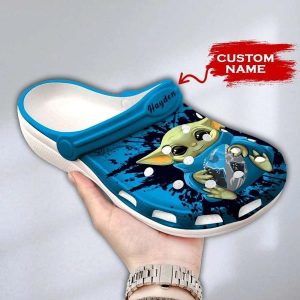Baby Yoda Carolina Panthers Custom Name Crocs Crocband Clog Comfortable Water Shoes BCL0871