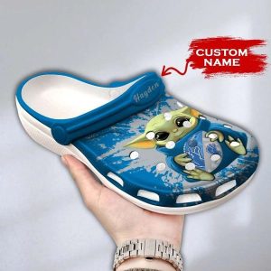 Baby Yoda Detroit Lions Custom Name Crocs Crocband Clog Comfortable Water Shoes BCL1760