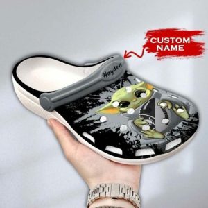 Baby Yoda Hug Las Vegas Raiders Custom Name Crocs Crocband Clog Comfortable Water Shoes BCL1722