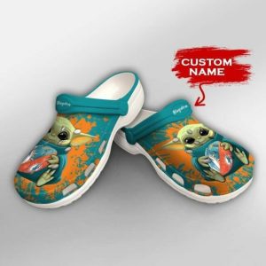Baby Yoda Hug Miami Dolphins Custom Name Crocs Crocband Clog Comfortable Water Shoes BCL1030