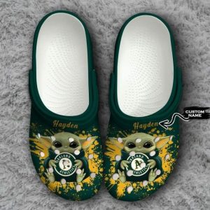 Baby Yoda Hug Oakland Athletics Custom Name Crocs Crocband Clog Comfortable Water Shoes BCL1293