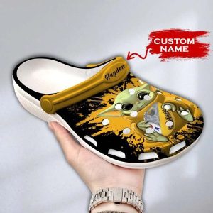 Baby Yoda Pittsburgh Steelers Custom Name Crocs Crocband Clog Comfortable Water Shoes BCL0817
