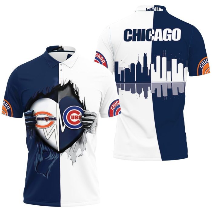 Chicago Bears Chicago Cubs Heartbeat Love Ripped Polo Shirt PLS2909