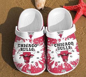Chicago Bulls Crocs Crocband Clog Comfortable Water Shoes White Red BCL1145