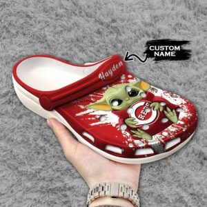 Cincinnati Reds Baby Yoda Custom Name Crocs Crocband Clog Comfortable Water Shoes BCL0983