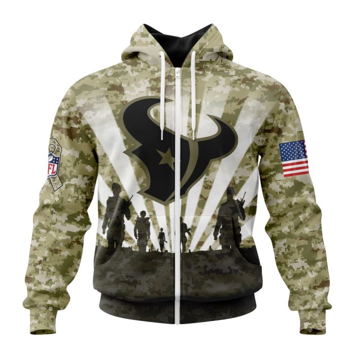 Custom NFL Houston Texans Salute To Service - Honor Veterans And Their Families Unisex Zip Hoodie TZH0182