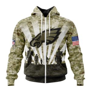 Custom NFL Philadelphia Eagles Salute To Service - Honor Veterans And Their Families Unisex Zip Hoodie TZH0195