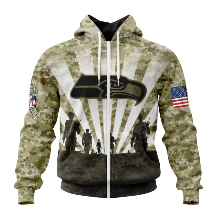 Custom NFL Seattle Seahawks Salute To Service - Honor Veterans And Their Families Unisex Zip Hoodie TZH0198