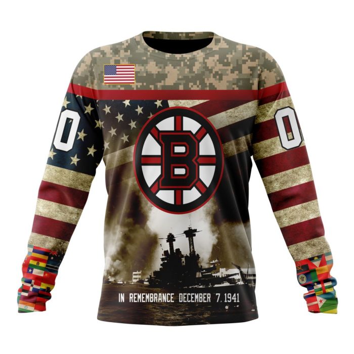 Custom NHL Boston Bruins Specialized Unisex Kits Remember Pearl Harbor Unisex Sweatshirt SWS1013