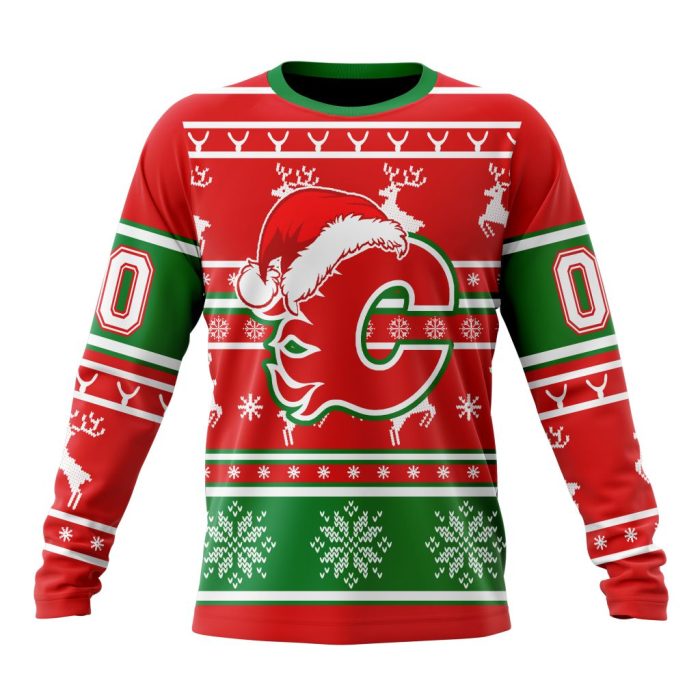 Custom NHL Calgary Flames Specialized Unisex Christmas Is Coming Santa Claus Unisex Sweatshirt SWS1025